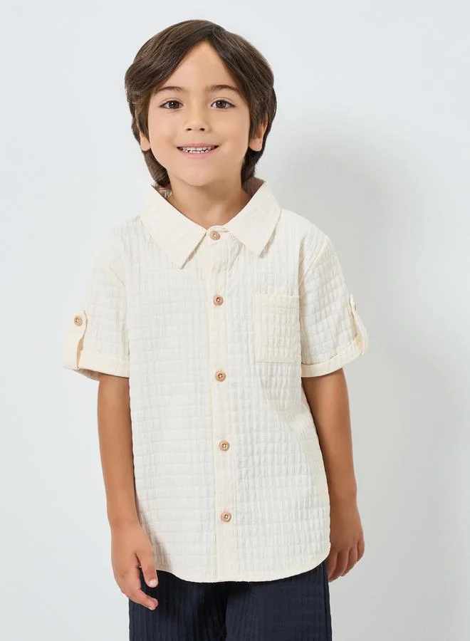 Styli Boys Textured Collared Shirt and Shorts Set